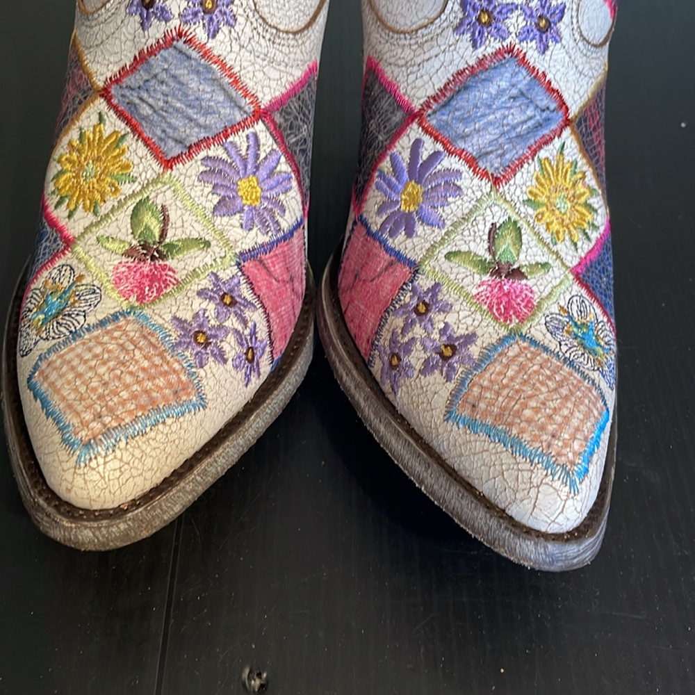 Colorful Patchwork Women's Cowboy Boots - Picture 2 of 7